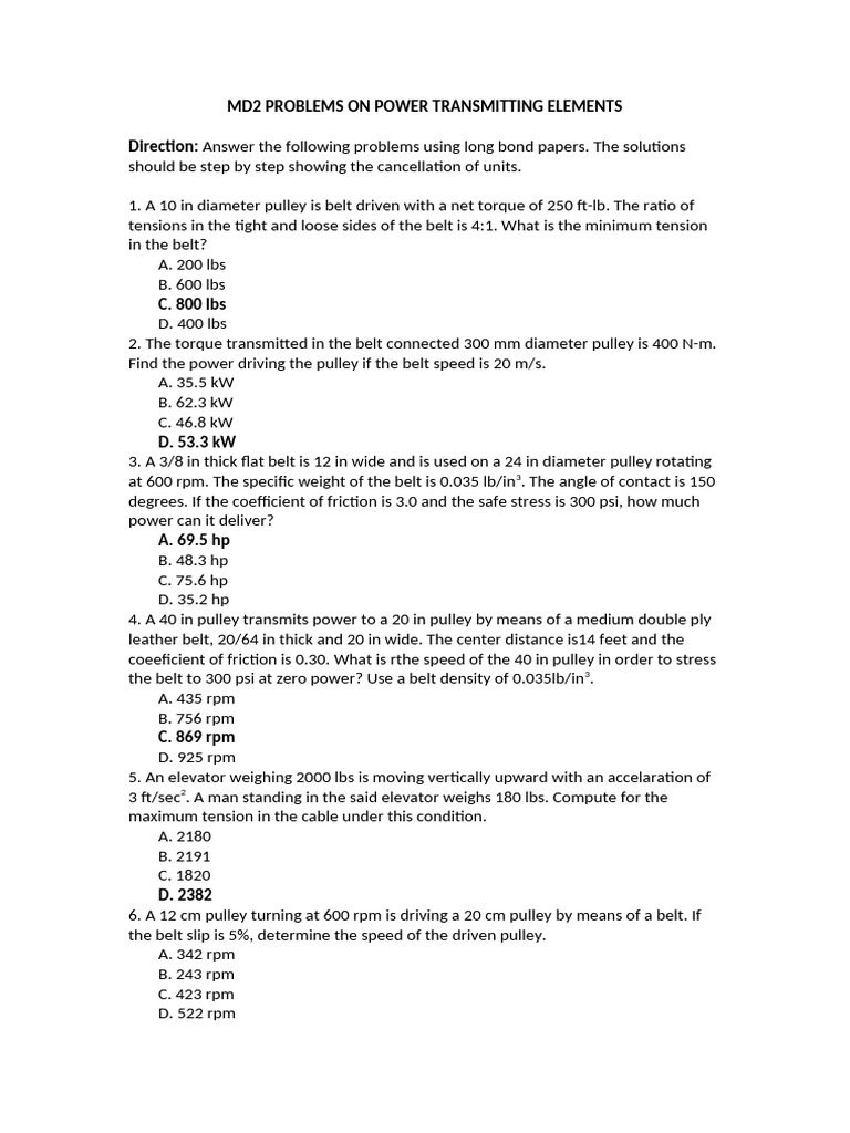 MD2 Problems On Pte | PDF | Belt (Mechanical) | Mechanical Engineering