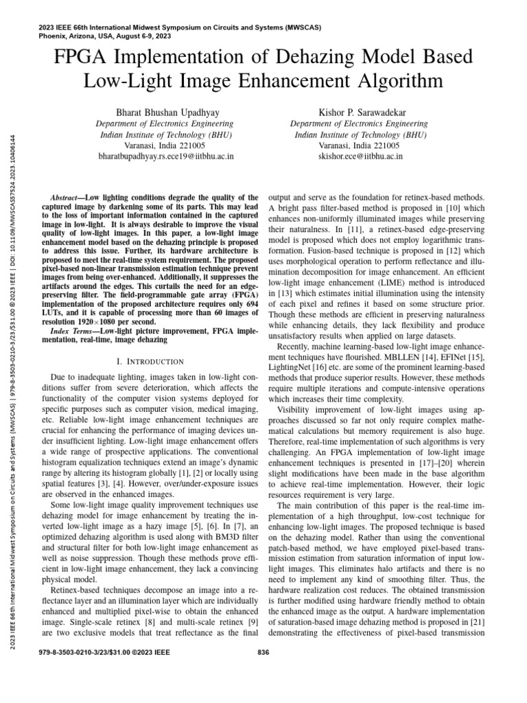 FPGA Implementation of Dehazing Model Based Low-Light Image Enhancement ...