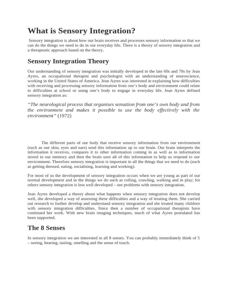 Sensory Integration Theory | PDF | Senses | Perception