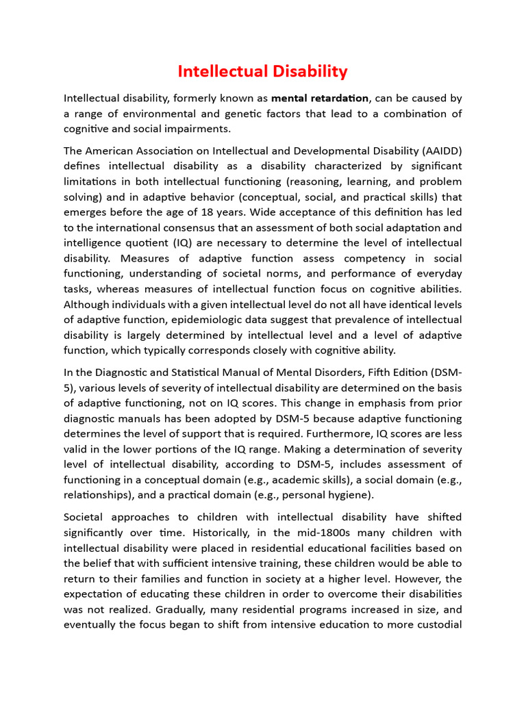 Intellectual Disability Disorder | PDF | Intellectual Disability ...