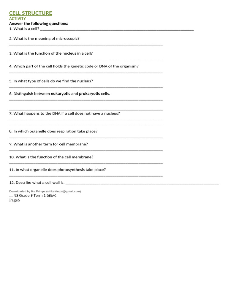 Grade 9 Activities on Topics | PDF | Cell (Biology) | Organelle