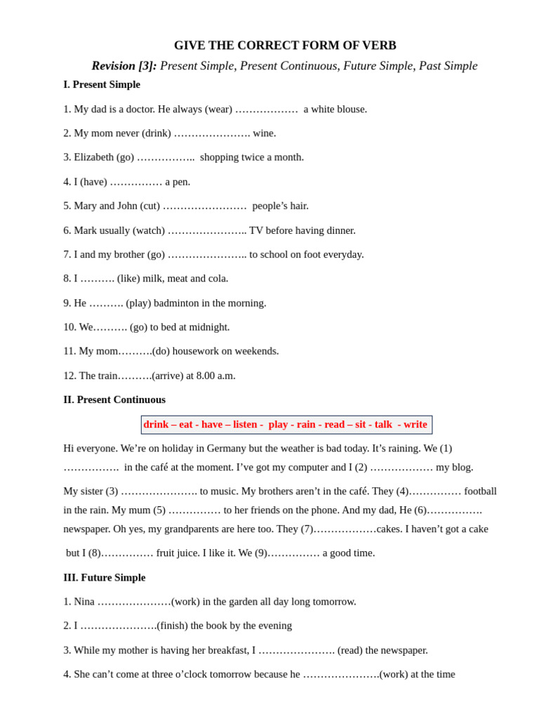 3 Present Simple Present Continuous Future Simple Past Simple | PDF ...