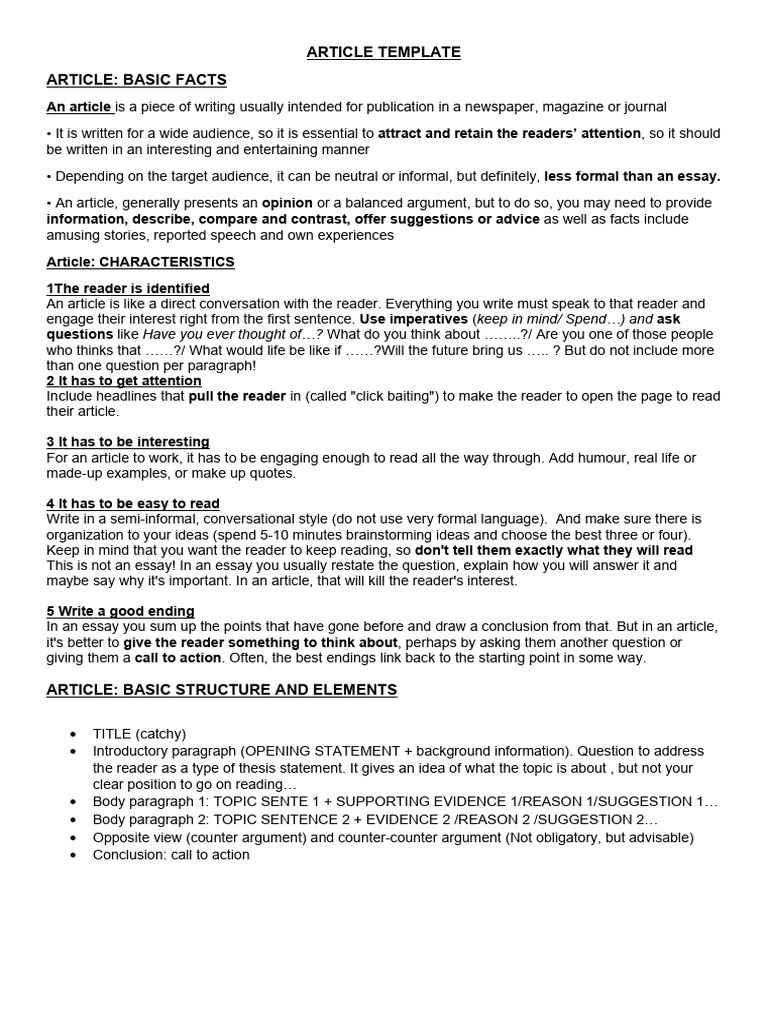 Article Template | PDF | Essays | Argument