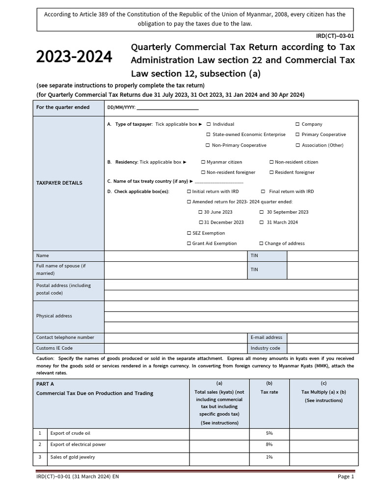 2023-2024 Quarterly CT Return(Eng) | PDF | Photovoltaics | Taxes