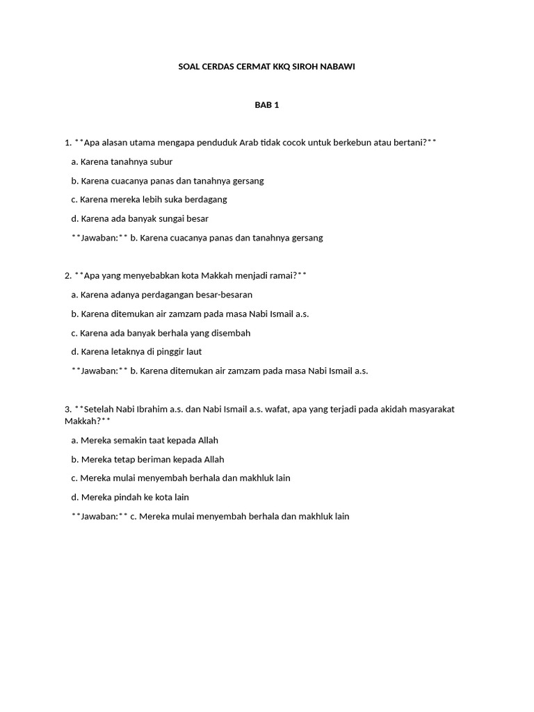 Soal Cerdas Cermat KKQ Siroh Nabawi | PDF