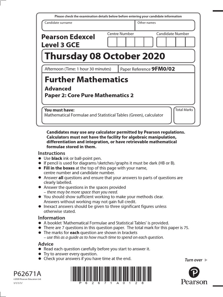 Core Pure Mathematics 2 - October 2020 PDF | PDF | Mathematics ...