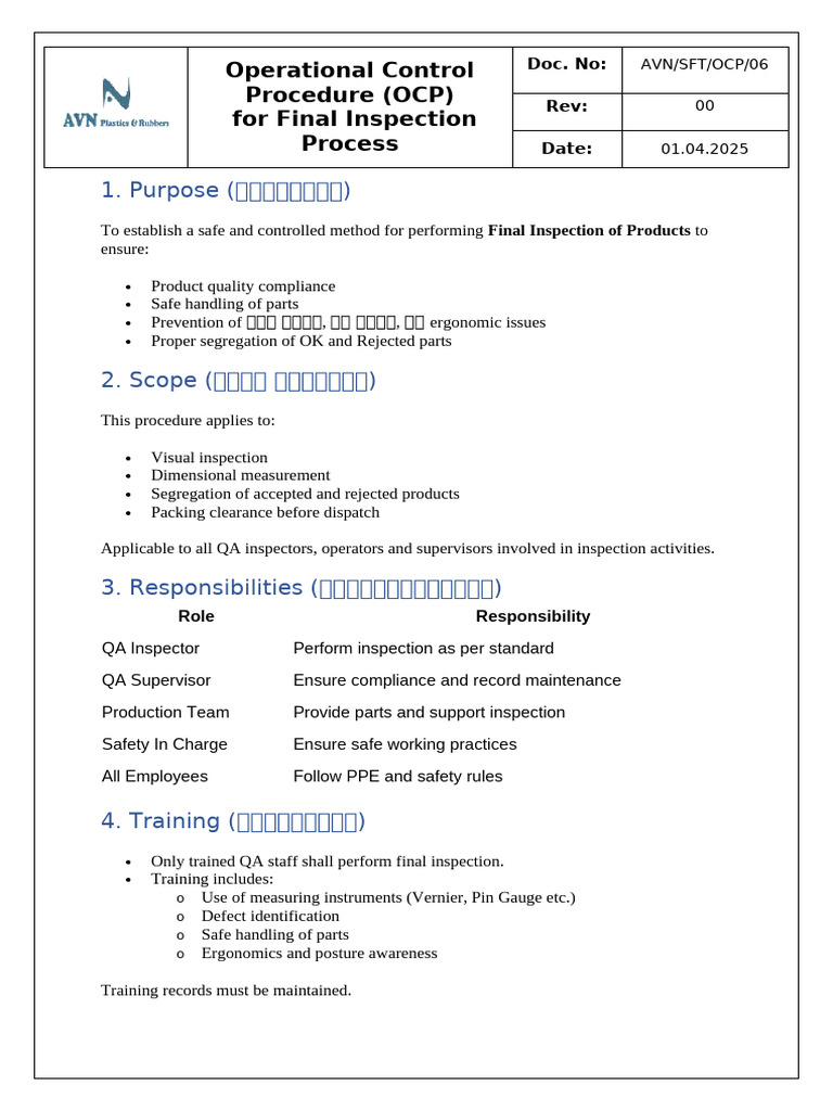 AVN SFT OCP 06 Final Inspection | PDF | Personal Protective Equipment ...