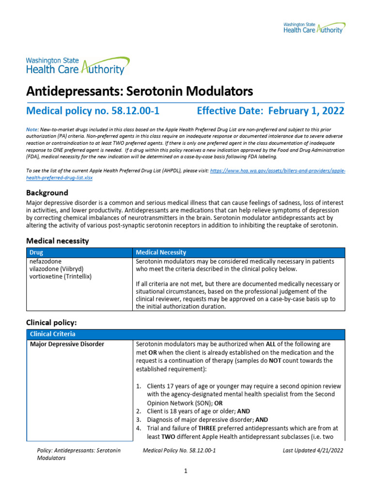 Antidepressants Serotonin Modulators | PDF | Antidepressant | Selective ...