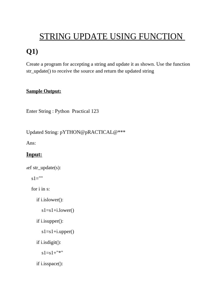 String Update Using Function: Sample Output | PDF