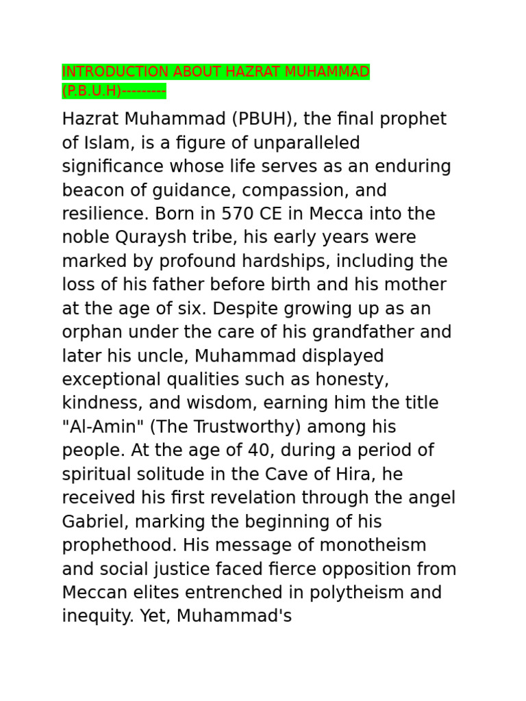 Introduction About Hazrat Muhammad | PDF