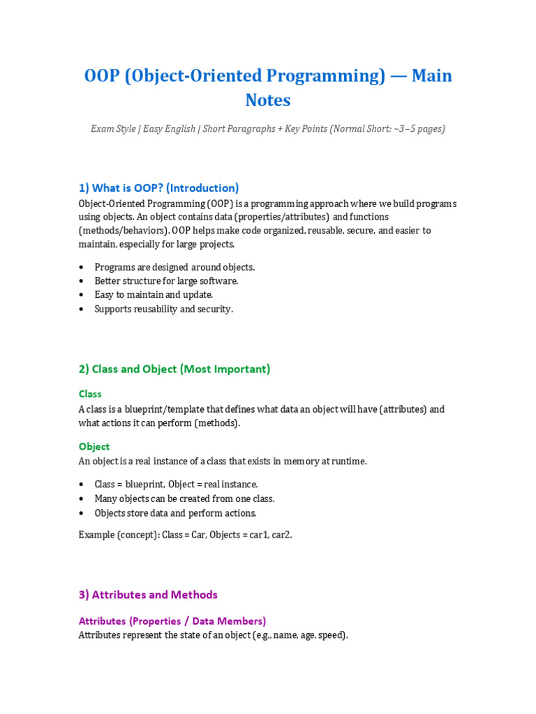 OOP Main Notes Exam Style First | PDF | Method (Computer Programming ...