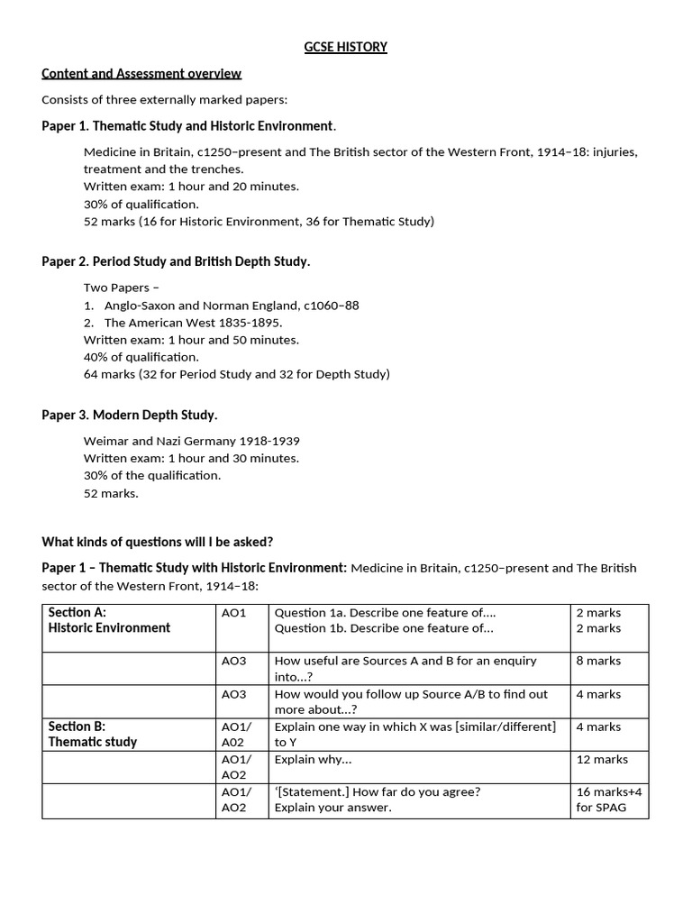 Gcse History Overview 2024 Edit | PDF