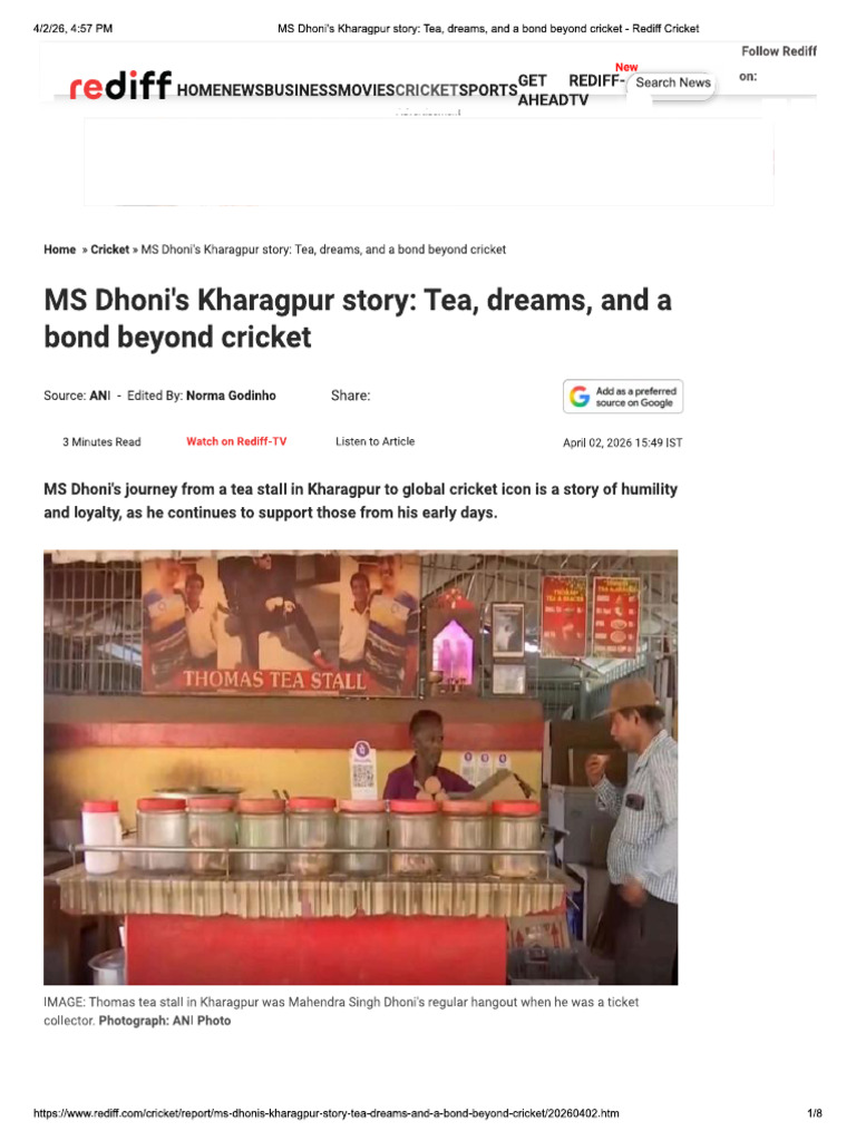MS Dhoni_s Kharagpur story_ Tea, dreams...a bond beyond cricket | PDF