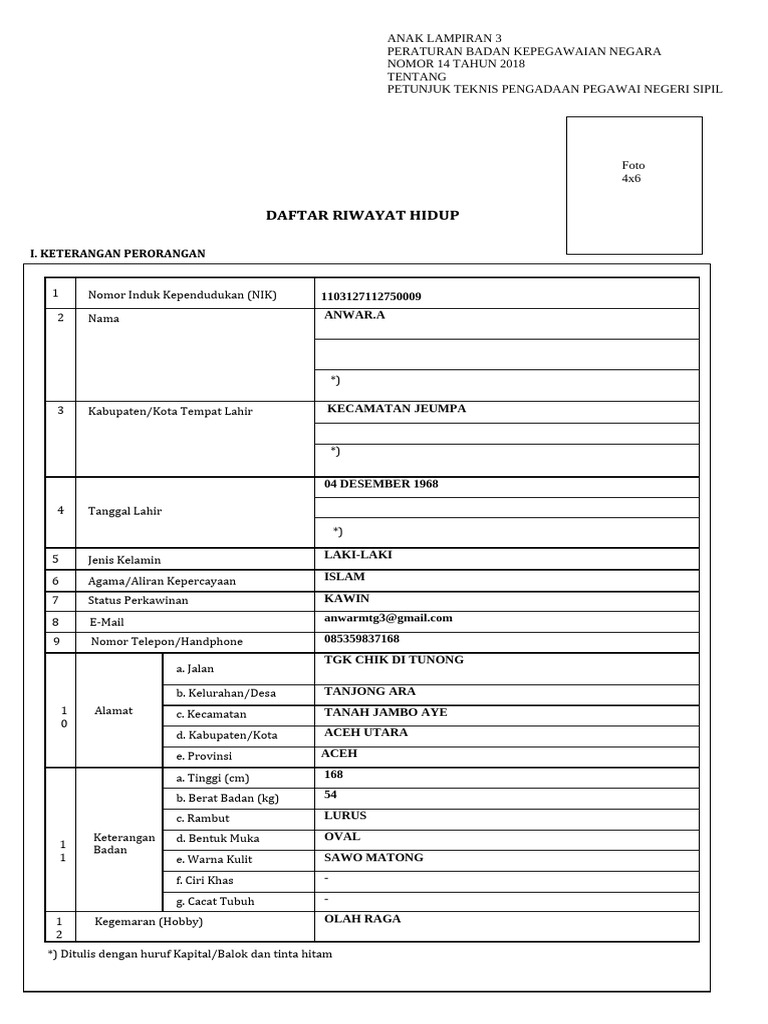 Form Drh Pns Pak Wan | PDF