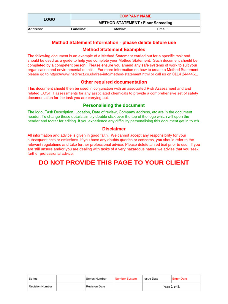 Floor Screeding Method Statement | PDF | Personal Protective Equipment ...
