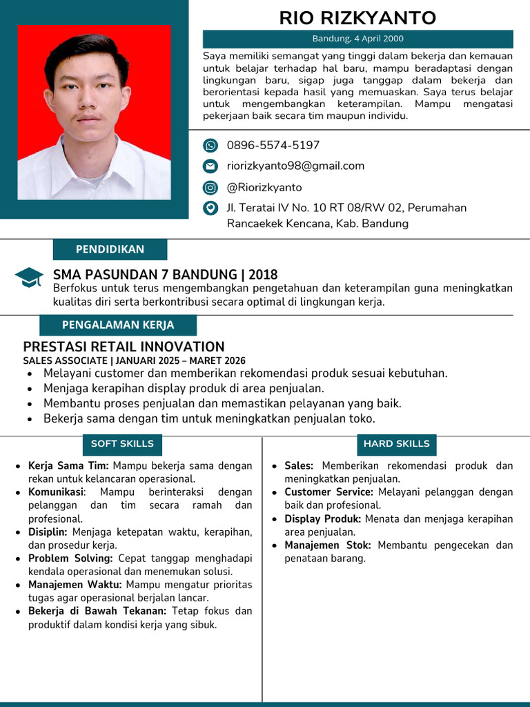 CV Kerja Rio Rizkyanto | PDF