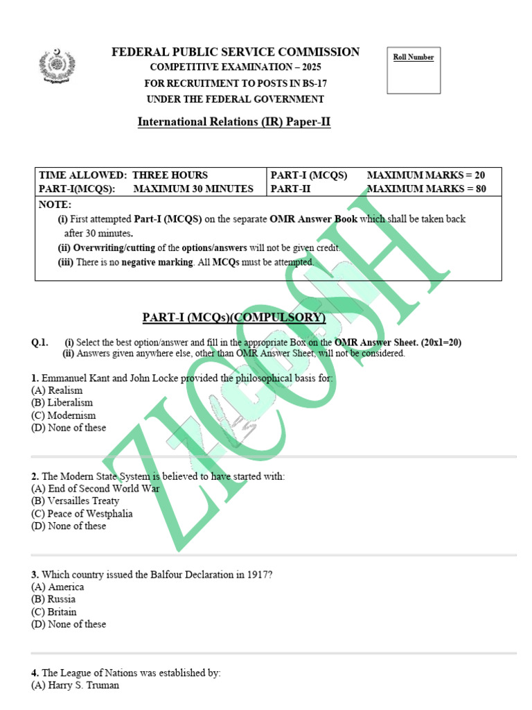 International Relations (IR) Paper-II 2025 | PDF | Pakistan | Soviet Union