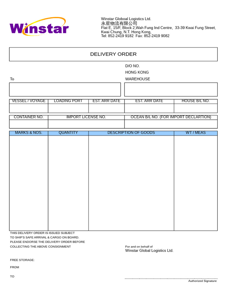 Form Delivery Order | PDF
