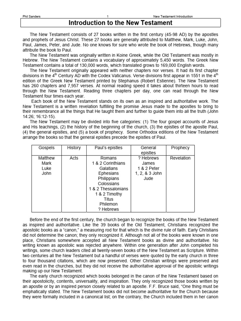 Brief Introduction to the New Testament | PDF | New Testament ...