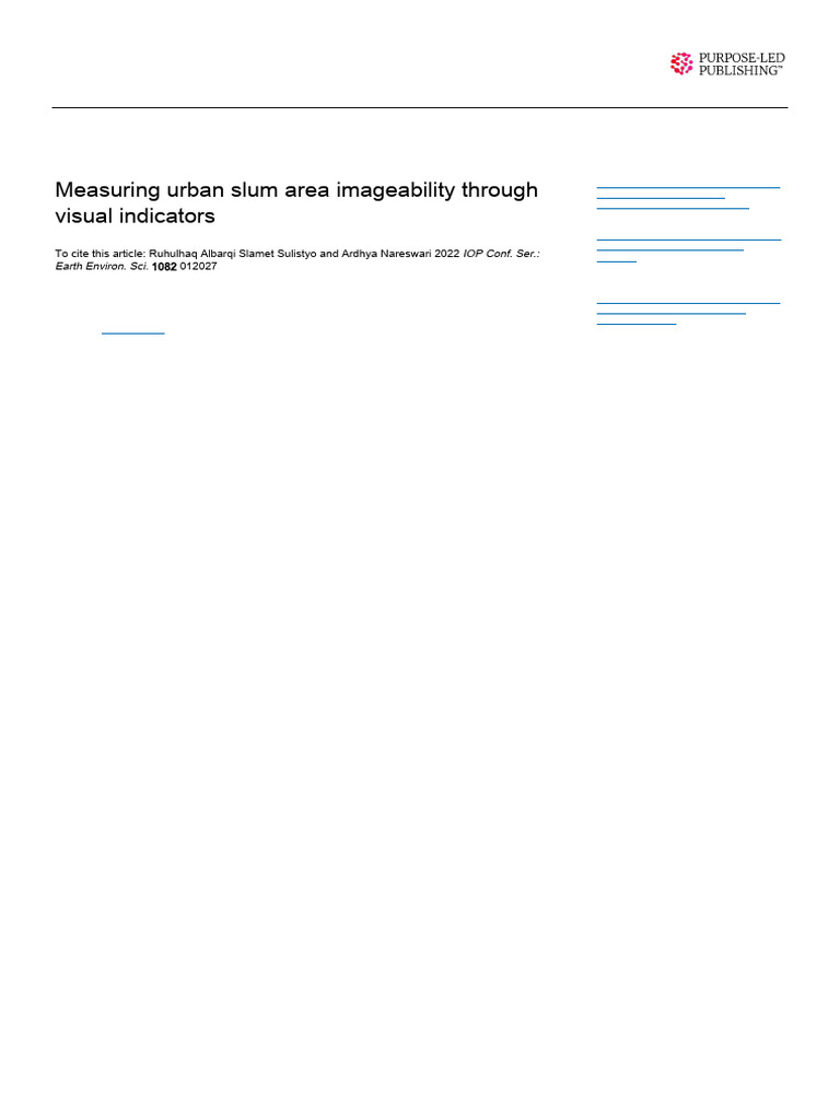 Measuring Urban Slum Area Imageability | PDF | Slum | Landscape
