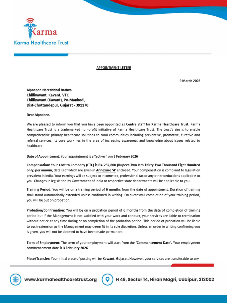 Alpnaben - Appointment Letter | PDF | Breach Of Contract | Trade Secret