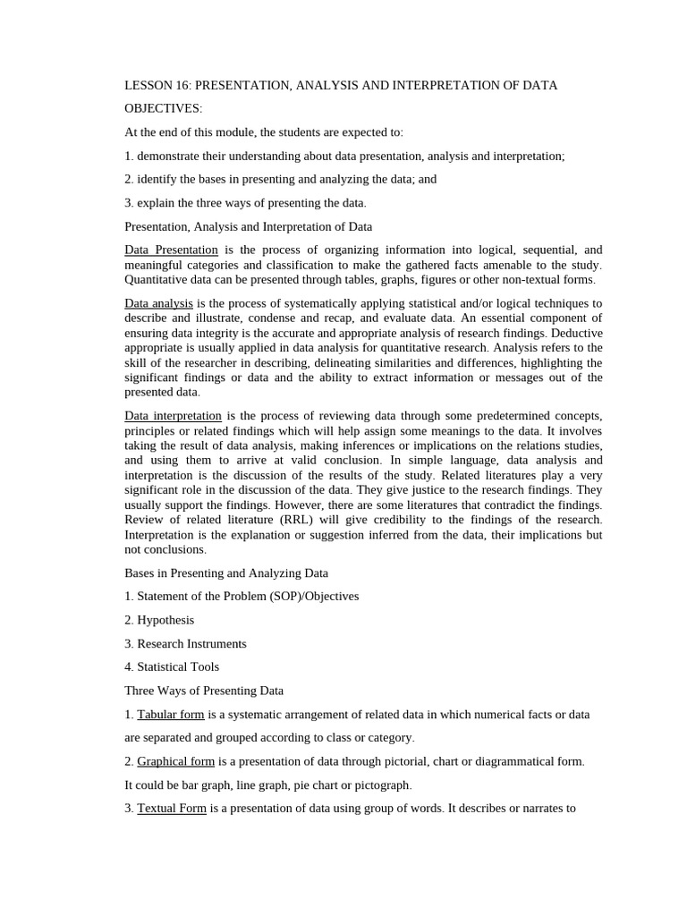 Example of Presentation, Analysis and Interpretation of Data | PDF