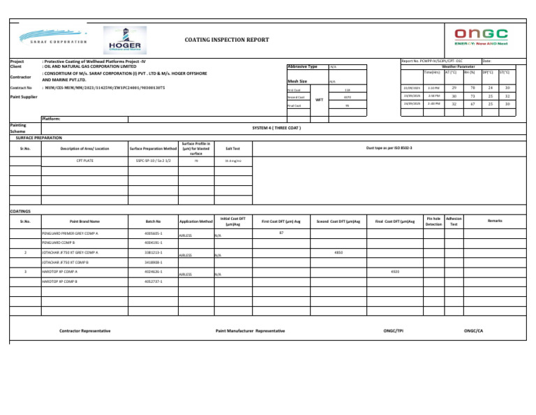 Coating Inspection Format - CPT REPORT SYS4 | PDF | Industrial ...