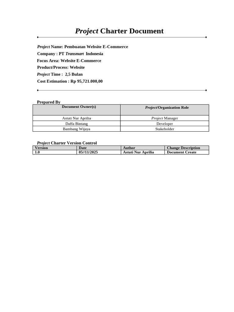 Project Charter Document | PDF