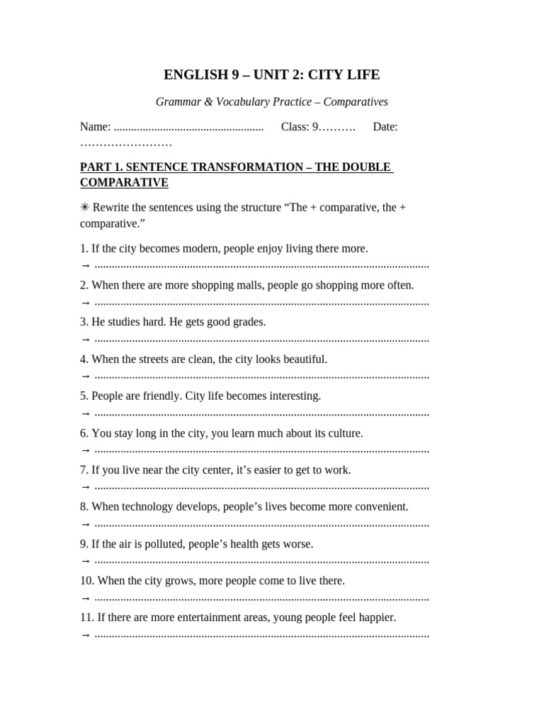 Unit2 CityLife Comparatives Practice | PDF | Cost Of Living | Chess