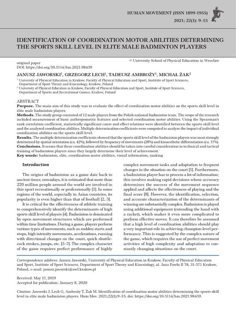 Identification of Coordination Motor Abilities Det | PDF | Mental ...