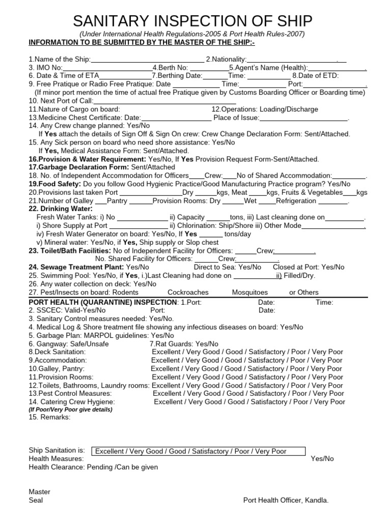 Sanitary Inspection Forms | PDF