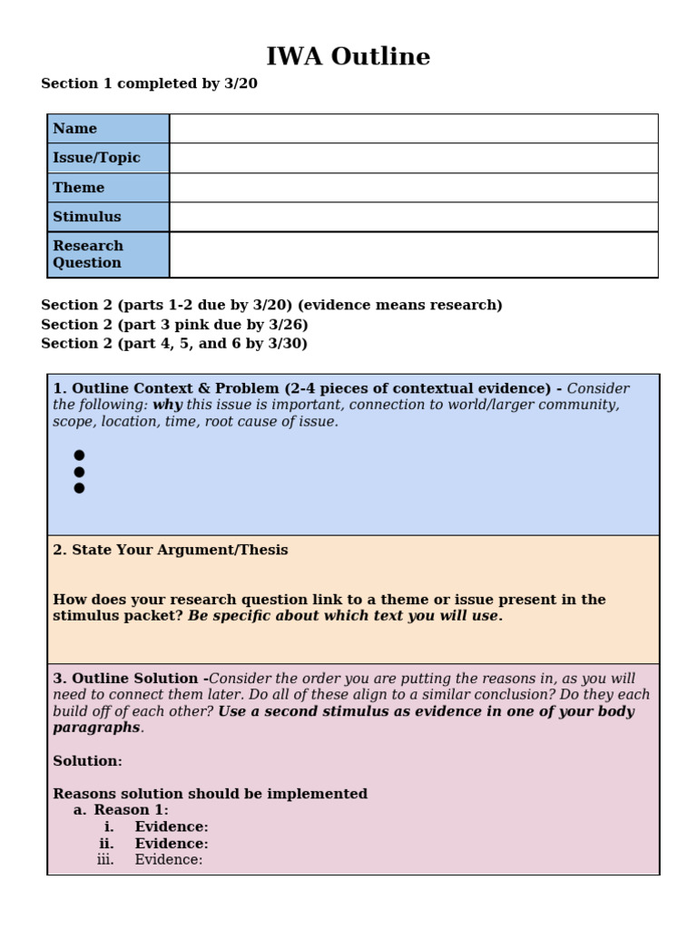IWA Outline With Due Dates | PDF