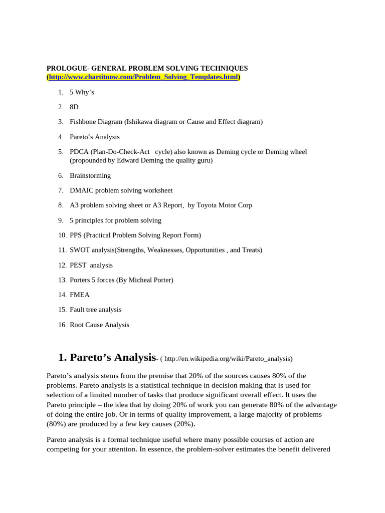 Problem Solving Techniques | PDF | Brainstorming | Methodology