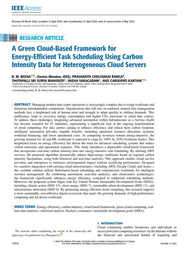 A Green Cloud-Based Framework for Energy-Efficient Task Scheduling ...