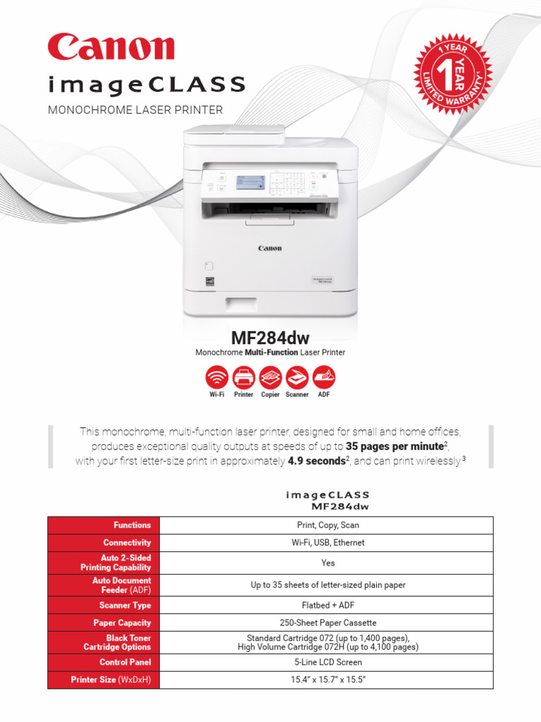 Canon mf284dw | PDF | Image Scanner | Printer (Computing)