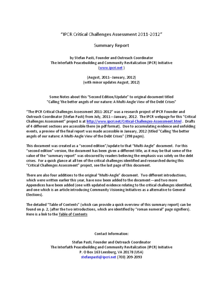 IPCR Critical Challenges Summary Report | PDF | Sustainability ...