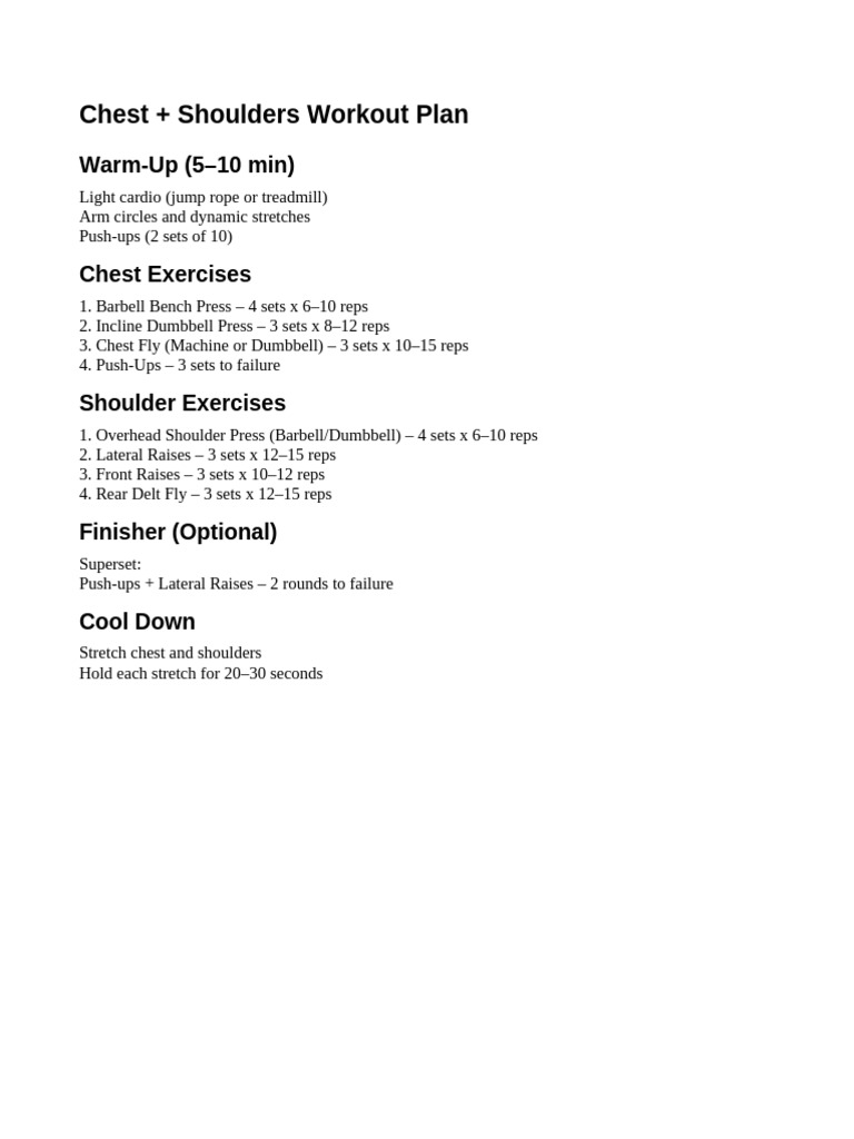 Chest Shoulders Workout | PDF