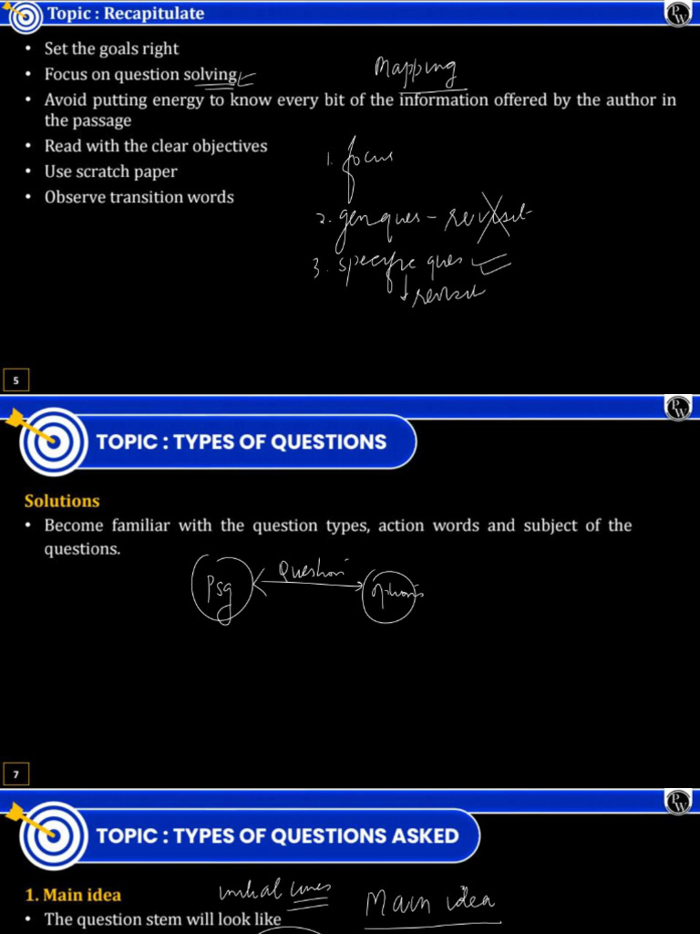 Reading Comprehension : RC-types of Questions and POE - Class Notes | PDF