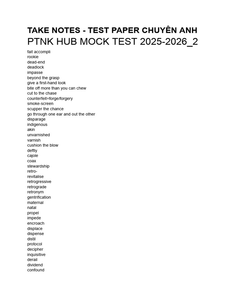 Take Notes - Test Paper Chuyên Anh | PDF