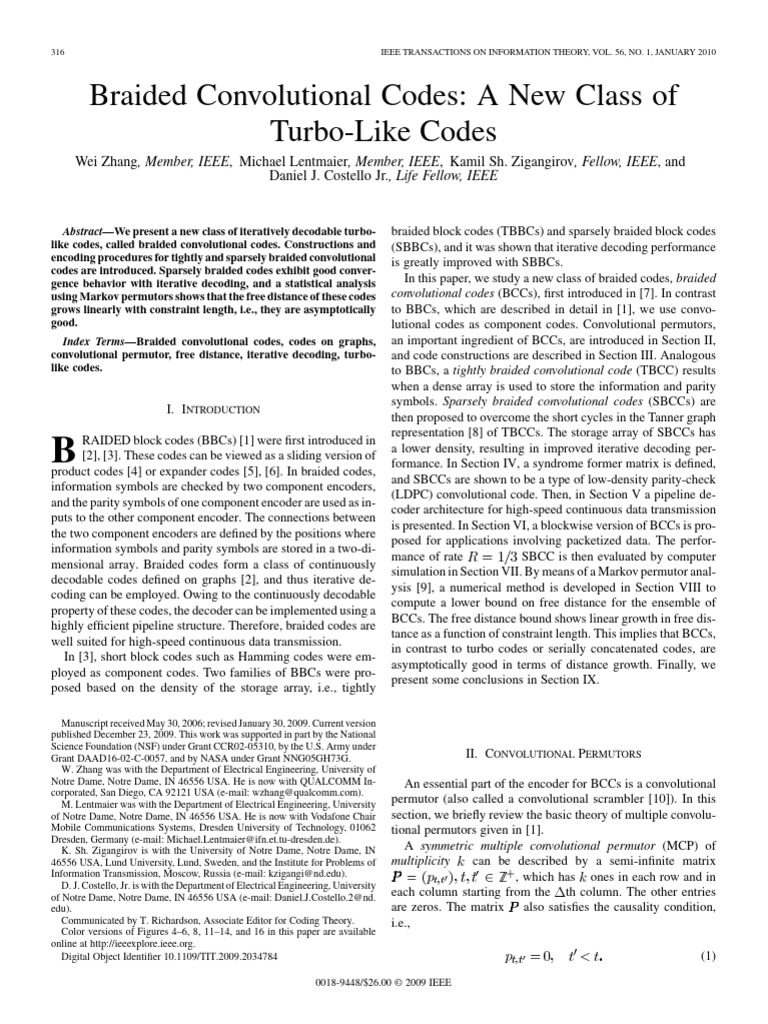 Braided Convolutional Codes New Class of Turbo Like Codes | PDF ...