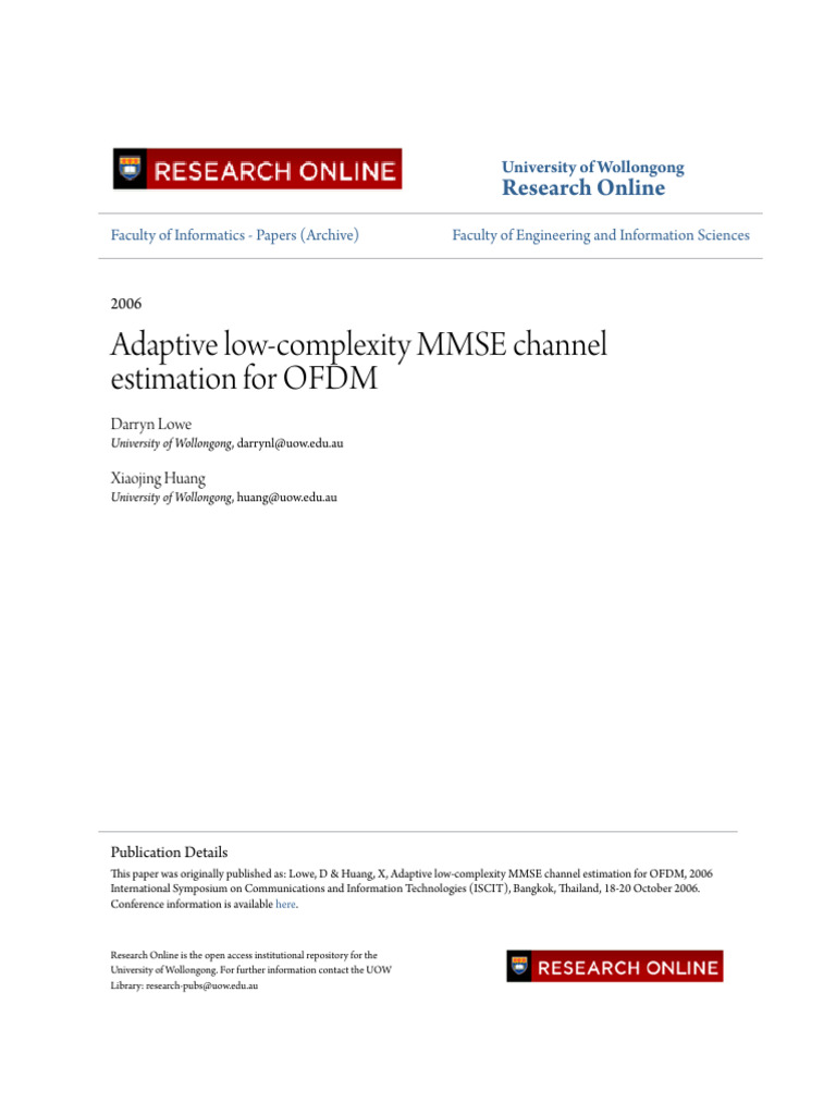 Adaptive Low Complex MMSE Channel Estimation For OFDM | PDF ...