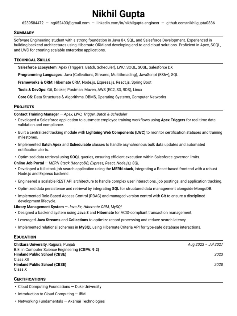 Nikhil Gupta 2310990836 Resume Bajaj | PDF | Databases | Sql