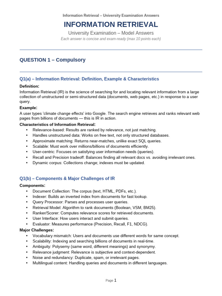 IR Exam Answers | PDF | Information Retrieval | Search Engine Indexing