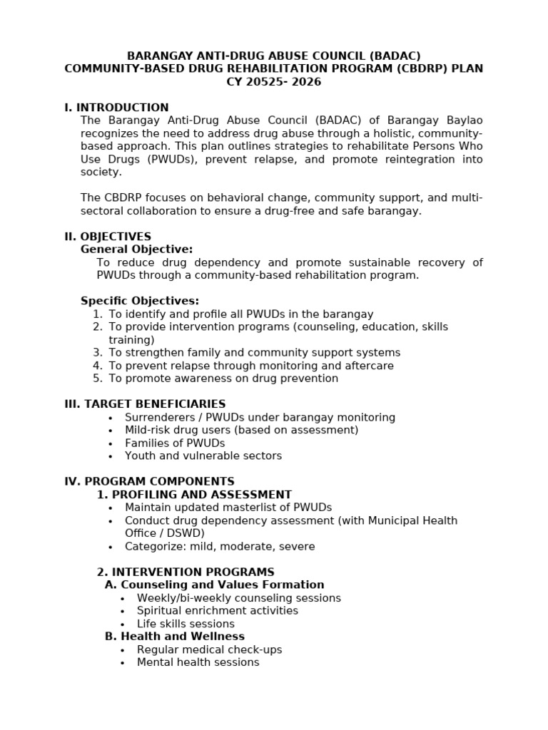 Badac Cbdrp Plan 2026 (1) | PDF | Substance Abuse | Drug Rehabilitation