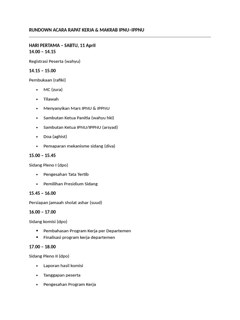 Rundown Acara Raker n Makrab Pak-1 | PDF