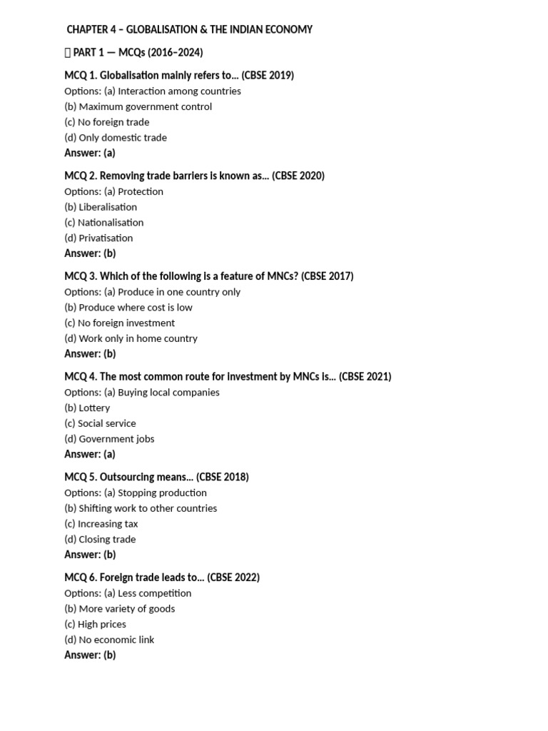 Chapter 4 – Globalisation & the Indian Economy | PDF | Globalization ...