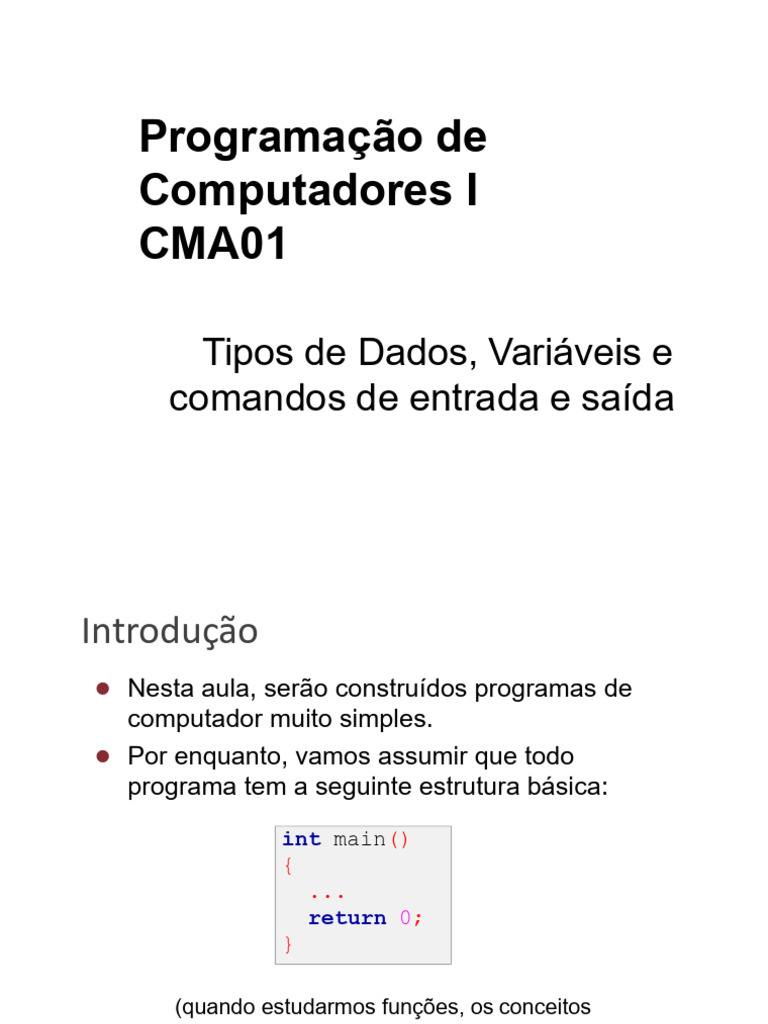 02 Tipos de Dados Variaveis Entrada Saida Teorica | PDF | Tipo de dados ...