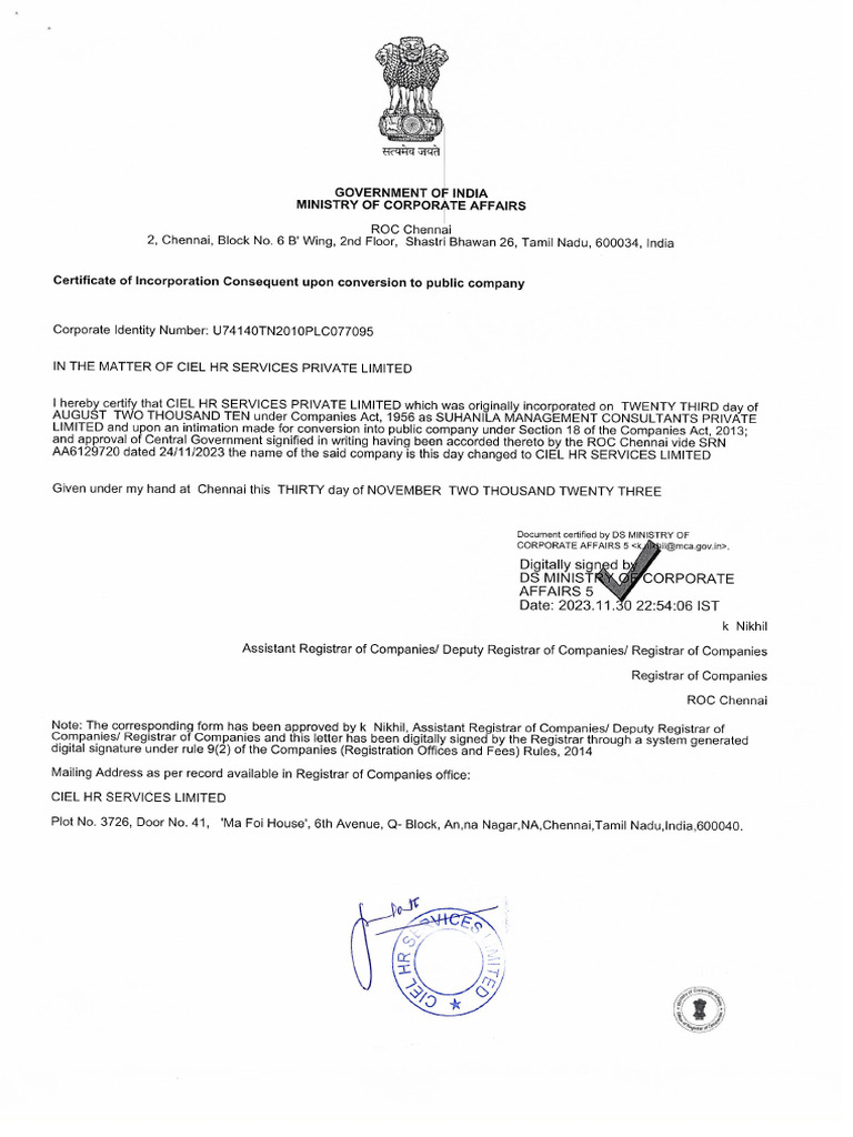 Certificate of Incorporation_Public_Nov23 Self Attested (2) (2) | PDF