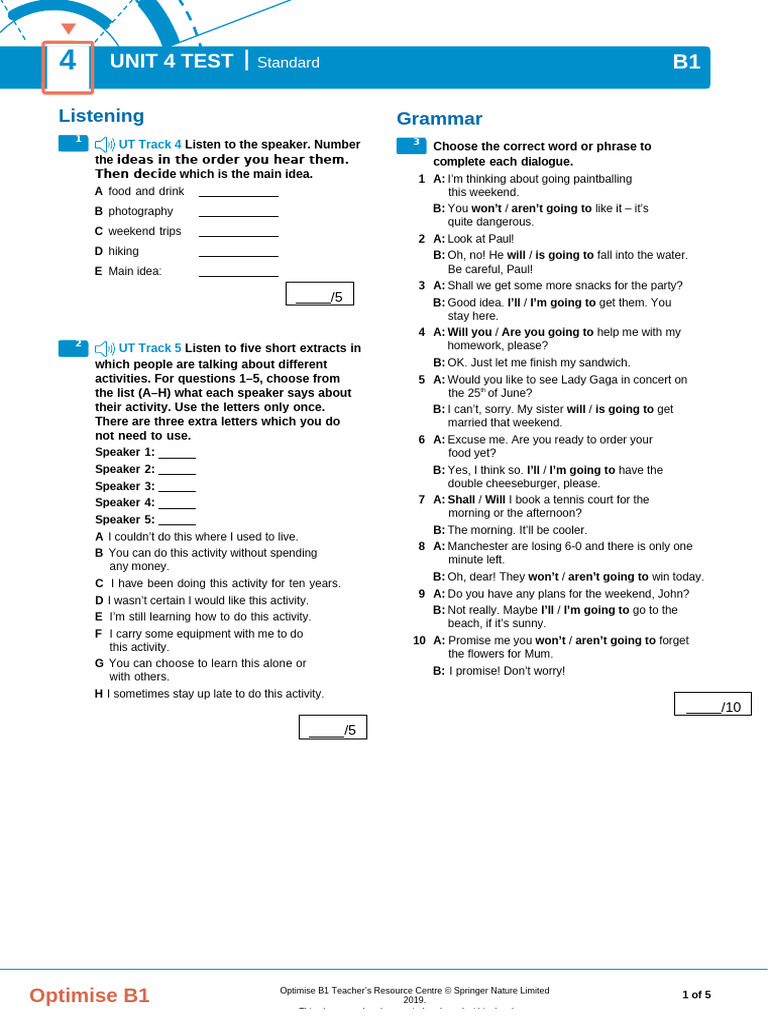Repaso unit 4 Optimise b1 | PDF