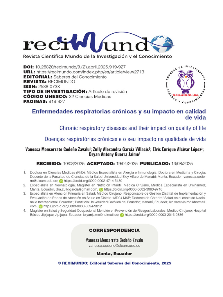Enfermedades respiratorias crónicas y su impacto en calidad de vida ...